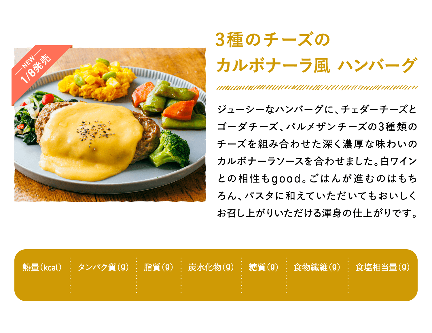 3種のチーズのカルボナーラ風 ハンバーグ